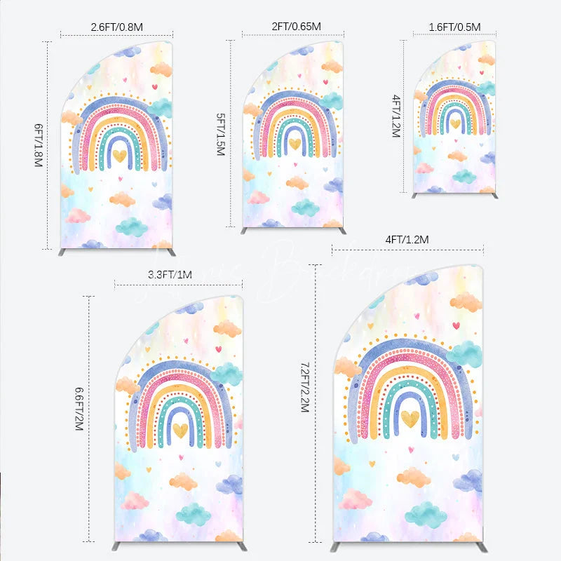 Lofaris Watercolor Rainbow Half Moon Arch Backdrop with Pastel Clouds and Heart for Baby Shower Birthday Party