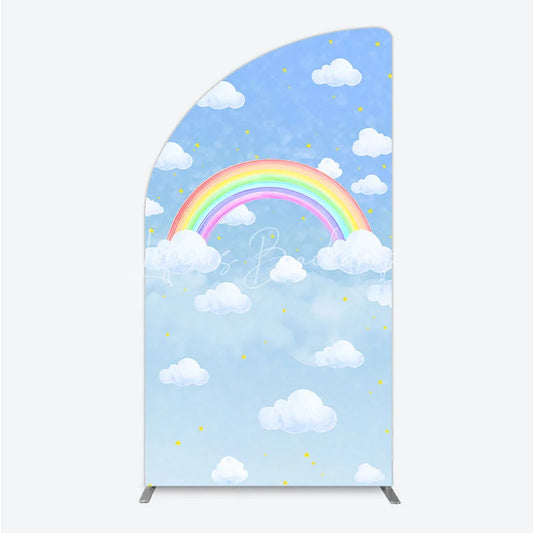 Lofaris Watercolor Rainbow in the Sky Half Moon Arch Backdrop Pastel Clouds and Stars Baby Shower or Birthday Photo Booth Decor
