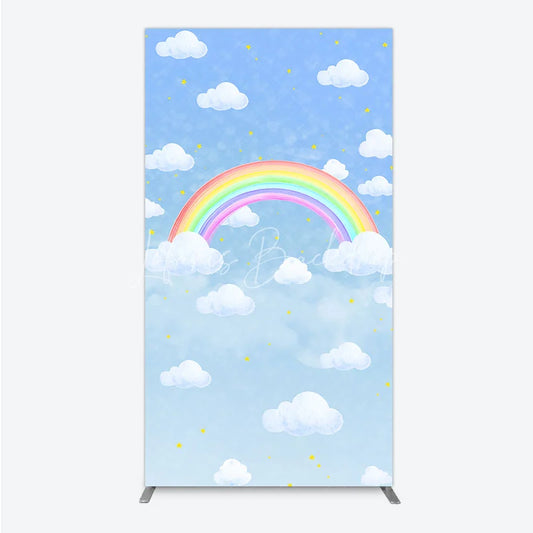 Lofaris Watercolor Rainbow in the Sky Rectangle Backdrop Pastel Clouds and Stars Baby Shower or Birthday Photo Booth Decor