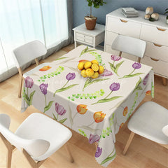 Lofaris Watercolor Spring Tulip Floral Rectangle Tablecloth Purple and Orange Flower Pattern Table Cover