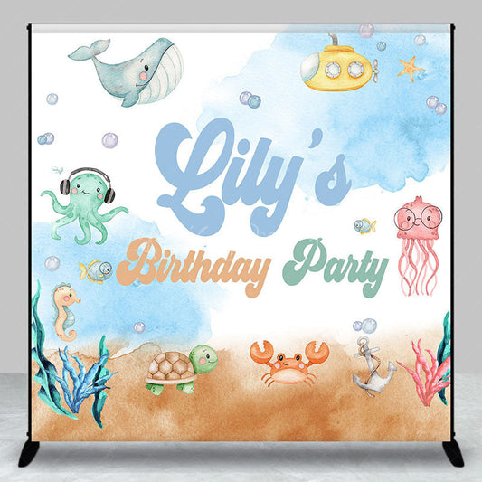 Lofaris Watercolor Undersea Animals Custom Birthday Backdrop