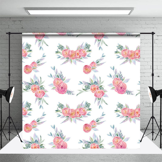 Lofaris Watercolor White Pink Rose Leaves Photo Backdrop