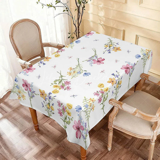 Lofaris Watercolor Wildflower Daisy Rectangle Tablecloth Colorful Spring Floral Garden Kitchen Table Decor
