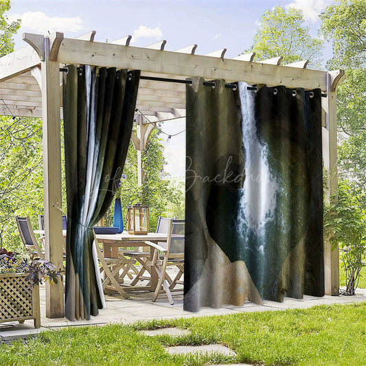 Lofaris Waterfall Cave Waterproof Printed Outdoor Curtains