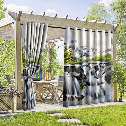 Lofaris Waterfall Mountain Waterproof Printed Outdoor Curtains