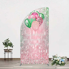 Lofaris Watermelon Balloons Pink Glitter Birthday Half Moon Arch Backdrop