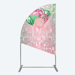 Lofaris Watermelon Balloons Pink Glitter Birthday Half Moon Arch Backdrop