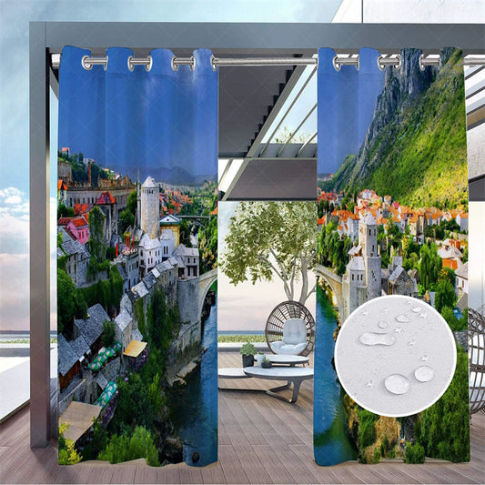 Lofaris Waterproof Printed Landscape Outdoor Curtains For Gazebo