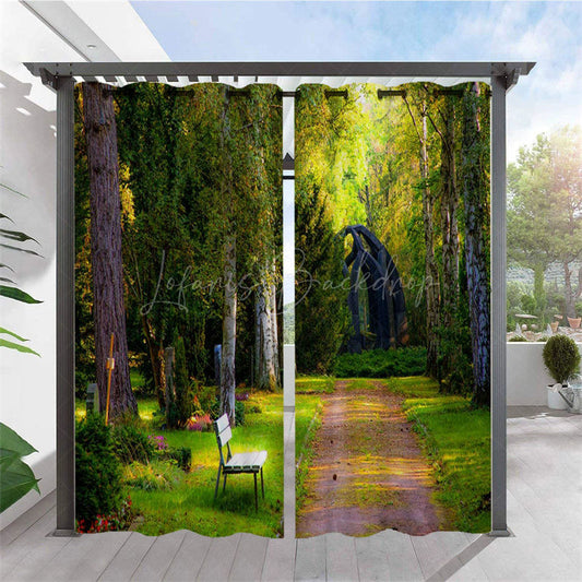 Lofaris Waterproof Sunlight Forest Printed Outdoor Curtains For Porch