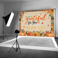 Lofaris We Are So Grateful For You Thanksgiving Backdrop Rustic Autumn with Pumpkins Fall Harvest Party Decor