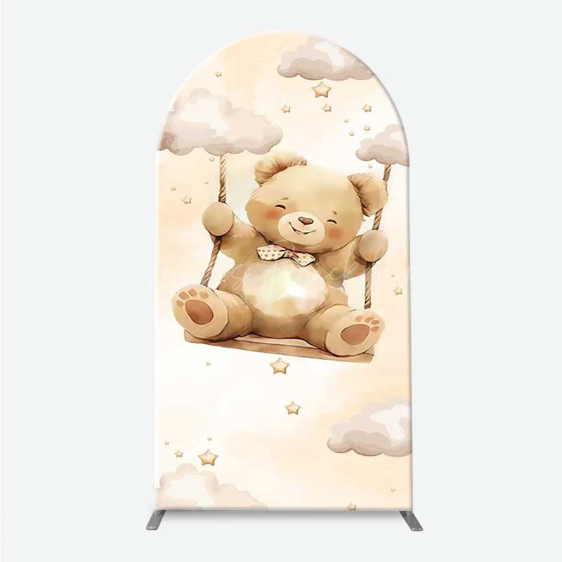 Lofaris We Can Bearly Wait Arch Backdrop for Baby Shower Cute Teddy Bear on Clouds with Balloons Neutral Party Decor