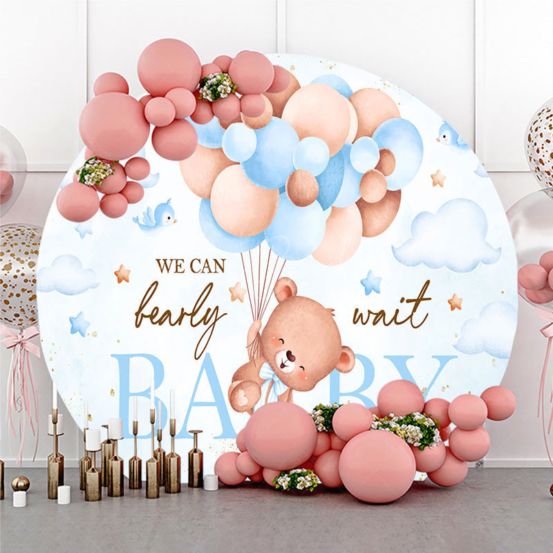 Lofaris We Can Bearly Wait Baby Shower Round Backdrop Teddy Bear Floating with Balloons Cute Neutral Party Decor