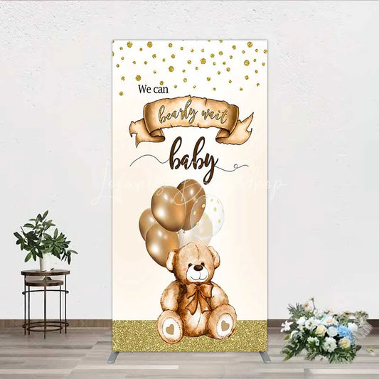 Lofaris We Can Bearly Wait Rectangle Backdrop Brown Teddy Bear Balloon Baby Shower Cover