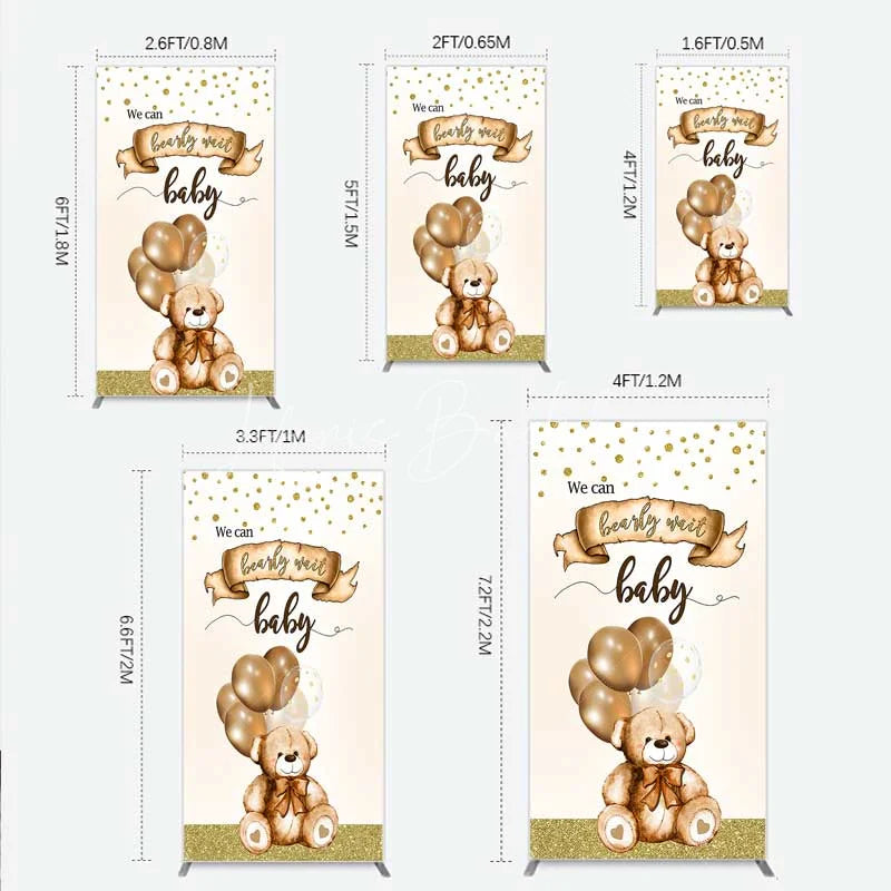 Lofaris We Can Bearly Wait Rectangle Backdrop Brown Teddy Bear Balloon Baby Shower Cover