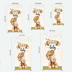 Lofaris We Can Bearly Wait Rectangle Backdrop Brown Teddy Bear Balloon Baby Shower Cover