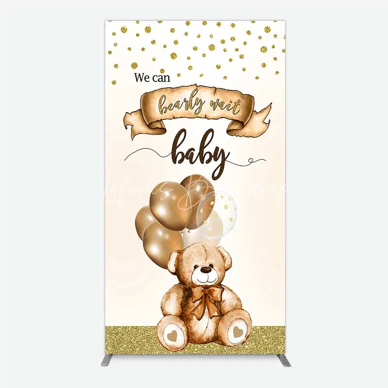 Lofaris We Can Bearly Wait Rectangle Backdrop Brown Teddy Bear Balloon Baby Shower Cover