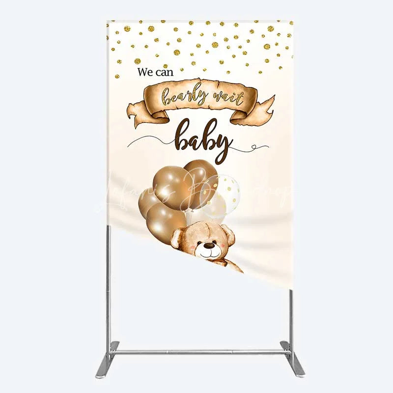 Lofaris We Can Bearly Wait Rectangle Backdrop Brown Teddy Bear Balloon Baby Shower Cover
