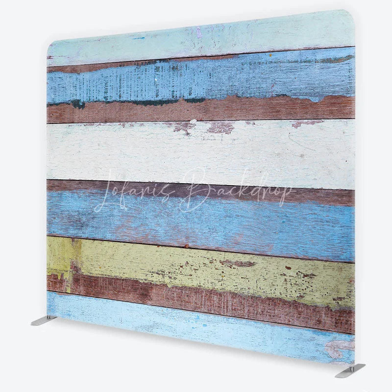 Lofaris Weathered Multicolored Wood Plank Tension Fabric Backdrop Rustic Beach House Photography Background