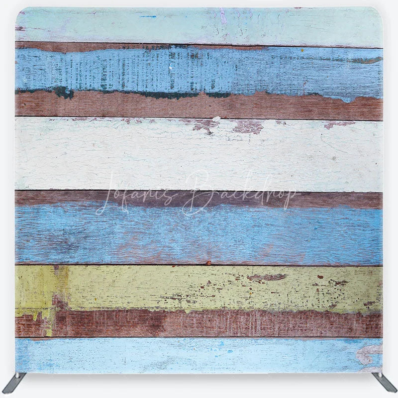 Lofaris Weathered Multicolored Wood Plank Tension Fabric Backdrop Rustic Beach House Photography Background
