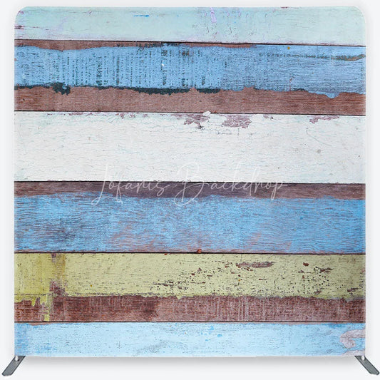 Lofaris Weathered Multicolored Wood Plank Tension Fabric Backdrop Rustic Beach House Photography Background