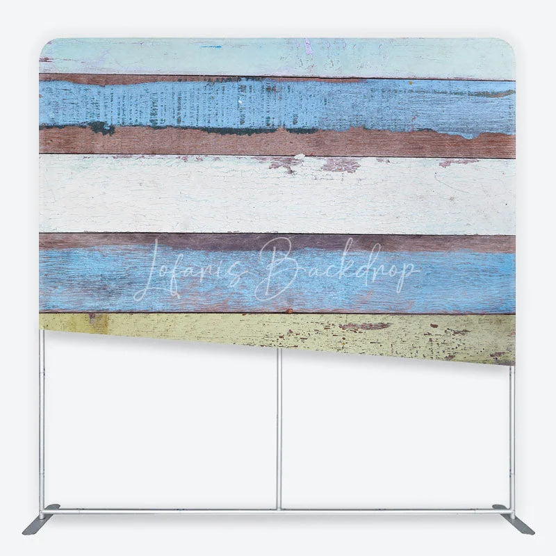 Lofaris Weathered Multicolored Wood Plank Tension Fabric Backdrop Rustic Beach House Photography Background
