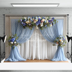 Lofaris Wedding Arch Backdrop Dusty Blue Drapes with Floral Decor Elegant Bridal Shower Photo Booth Background