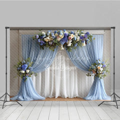 Lofaris Wedding Arch Backdrop Dusty Blue Drapes with Floral Decor Elegant Bridal Shower Photo Booth Background