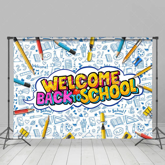 Lofaris Welcome Back to School Backdrop Vibrant Educational Supplies Photo Background for Kids First Day Party