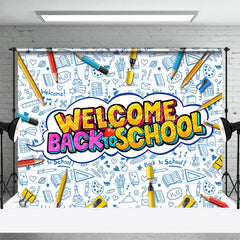 Lofaris Welcome Back to School Backdrop Vibrant Educational Supplies Photo Background for Kids First Day Party