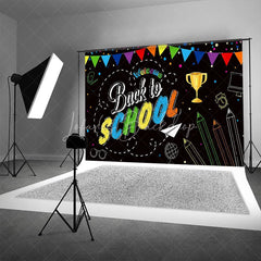 Lofaris Welcome Back to School Chalkboard Backdrop Colorful Pennants Education Party Decor Photography Background