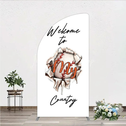 Lofaris Welcome to My Country Baseball Half Moon Arch Backdrop Sports Theme Breakthrough Design Party Cover
