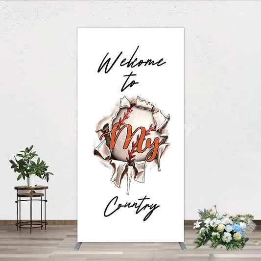 Lofaris Welcome to My Country Baseball Rectangle Backdrop Sports Theme Breakthrough Design Party Cover