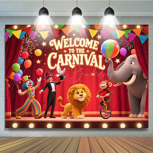 Lofaris Welcome to the Carnival Birthday Backdrop Circus Theme with Animals and Ringmaster Fun Fair Party Photo Booth Decor