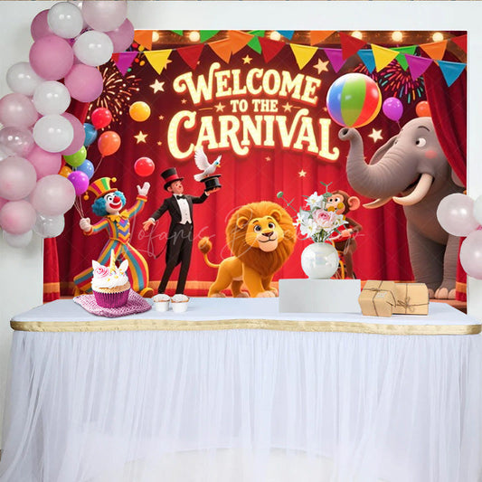 Lofaris Welcome to the Carnival Birthday Backdrop Circus Theme with Animals and Ringmaster Fun Fair Party Photo Booth Decor