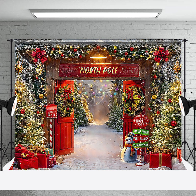 Lofaris Welcome to the North Pole Christmas Backdrop Santa’s Elf Village and Sleigh Winter Wonderland Party Decor