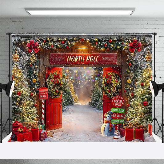 Lofaris Welcome to the North Pole Christmas Backdrop Santa’s Elf Village and Sleigh Winter Wonderland Party Decor