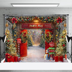 Lofaris Welcome to the North Pole Christmas Backdrop Santa’s Elf Village and Sleigh Winter Wonderland Party Decor