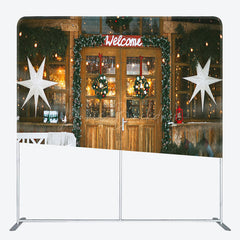 Lofaris Welcome Wooden Door Snowy Christmas Pillow Case Backdrop
