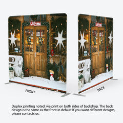 Lofaris Welcome Wooden Door Snowy Christmas Pillow Case Backdrop