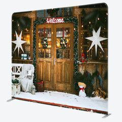 Lofaris Welcome Wooden Door Snowy Christmas Pillow Case Backdrop