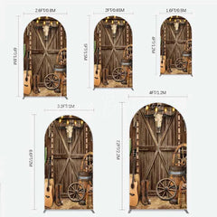 Lofaris Western Cowboy Arch Backdrop Saloon Wood Door with Bull Skull and Barrel Background Rustic Birthday Party Decor