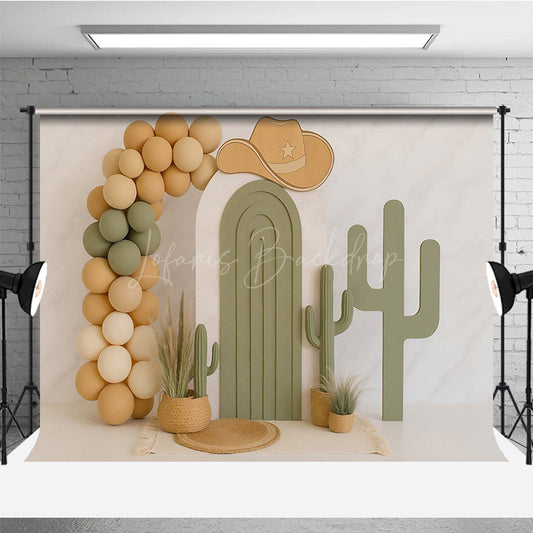Lofaris Western Cowboy Cake Smash Backdrop My First Rodeo and Cactus Theme Neutral Balloon Arch Birthday Photo Prop