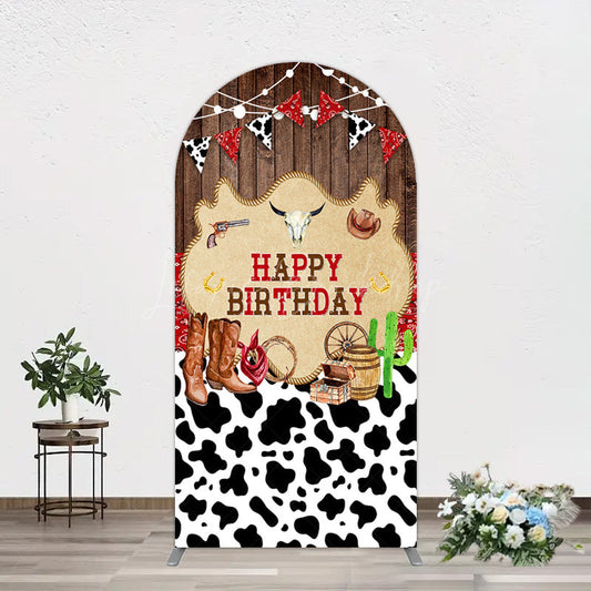 Lofaris Western Cowboy Cow Print Happy Birthday Arch Backdrop