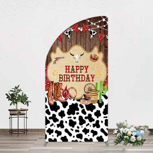 Lofaris Western Cowboy Cow Print Happy Birthday Half Moon Arch Backdrop