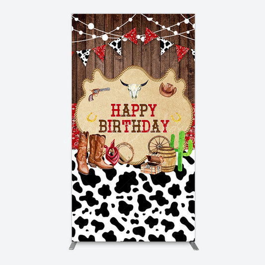 Lofaris Western Cowboy Cow Print Happy Birthday Rectangle Backdrop
