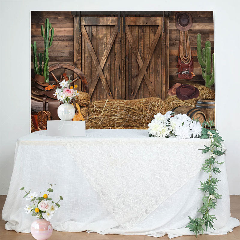 Lofaris Western Farm Barn Cactus Boots Hat Cowboy Backdrop