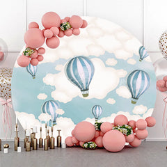 Lofaris Whimsical Blue and White Hot Air Balloon Clouds Sky Round Backdrop for Baby Shower Birthday Party