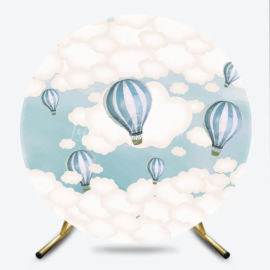 Lofaris Whimsical Blue and White Hot Air Balloon Clouds Sky Round Backdrop for Baby Shower Birthday Party