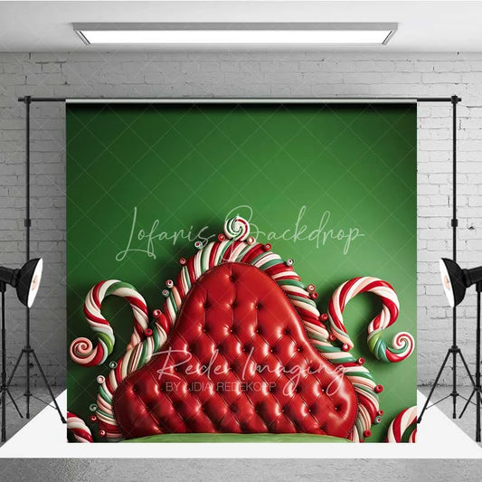 Lofaris Whimsical Candy Bed Backdrop Red Tufted Headboard Green Wall Cane Frame Photo Background