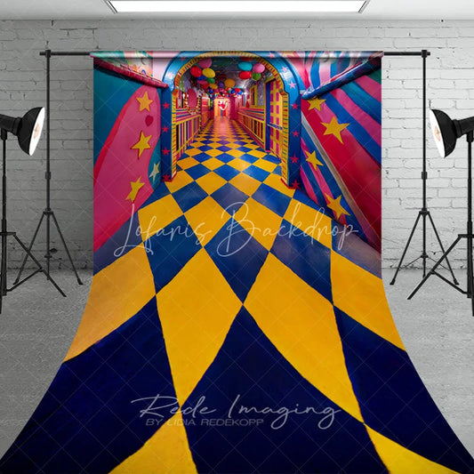 Lofaris Whimsical Checkered Hallway Fine Art Photography Backdrop Colorful Balloons Sweep Portrait Studio Background